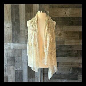 Cream scarf rainbow brocade glam floral gold rhinestones euro summer festival